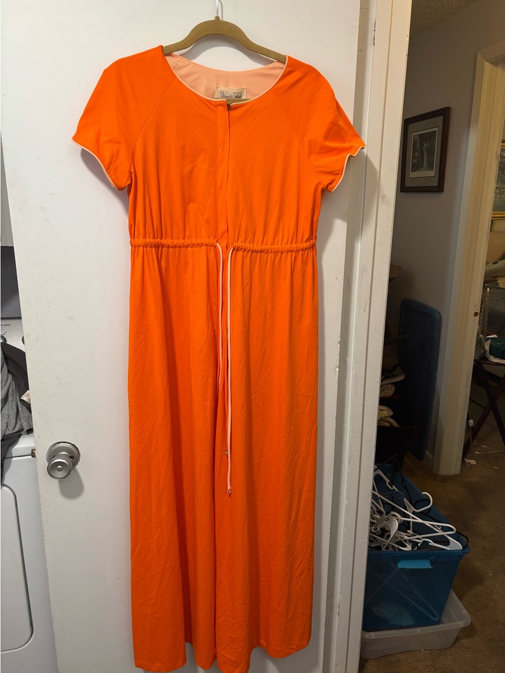 Vintage Vanity Fair Housedress Zipper Robe Empire Waist Tie Nightgown Orange S
